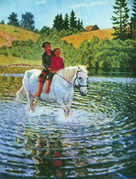 Animal Painting - Niños a caballo Nikolay Bogdanov Belsky niños animal mascota